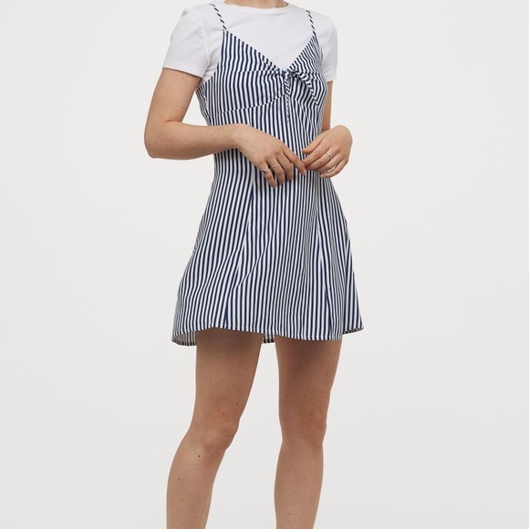 H&M Blue and White Striped Mini Dress Front Tie - Picture 8 of 8